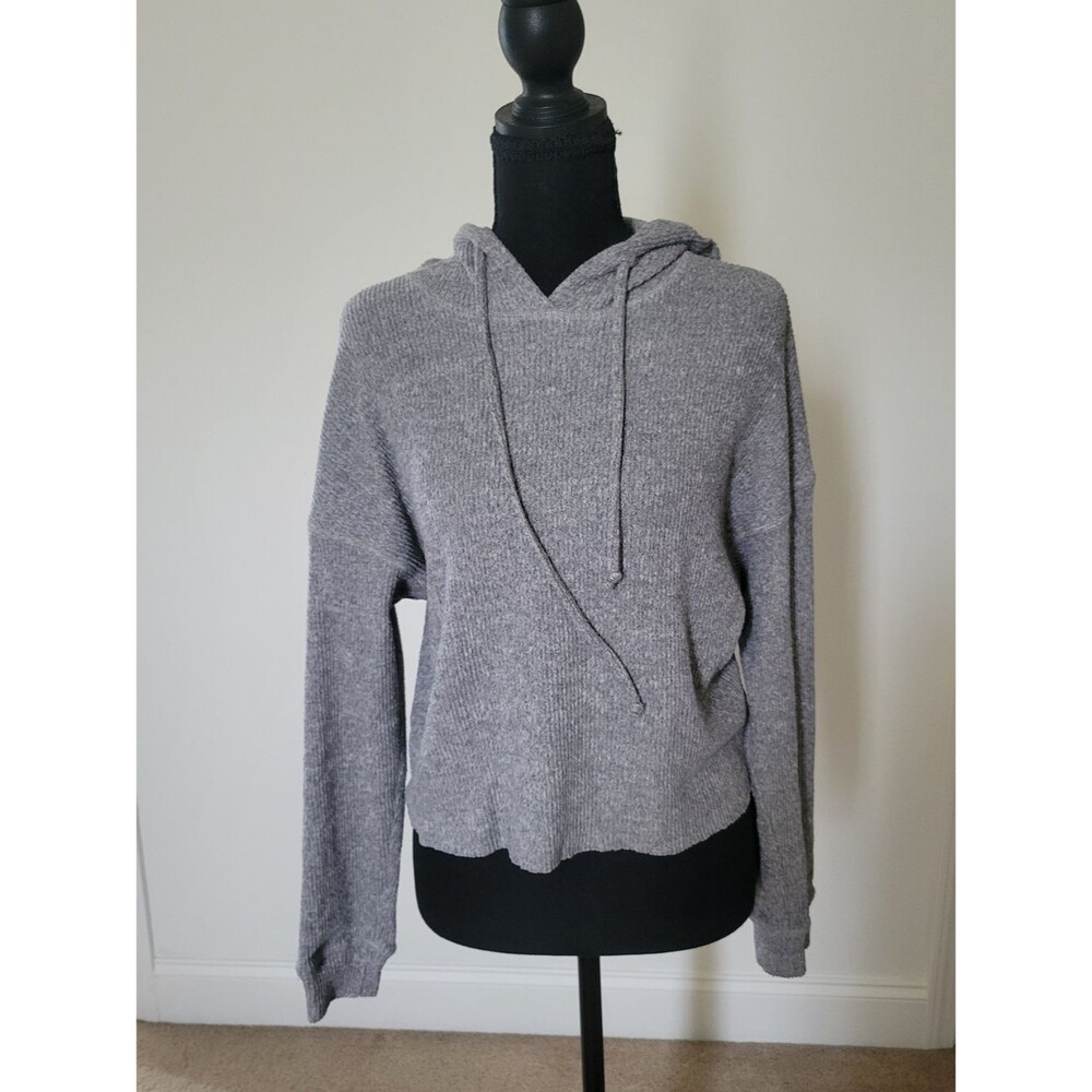 Altar'd State Cropped Gray Hooded Knit Pullover Casual Chic Size XS